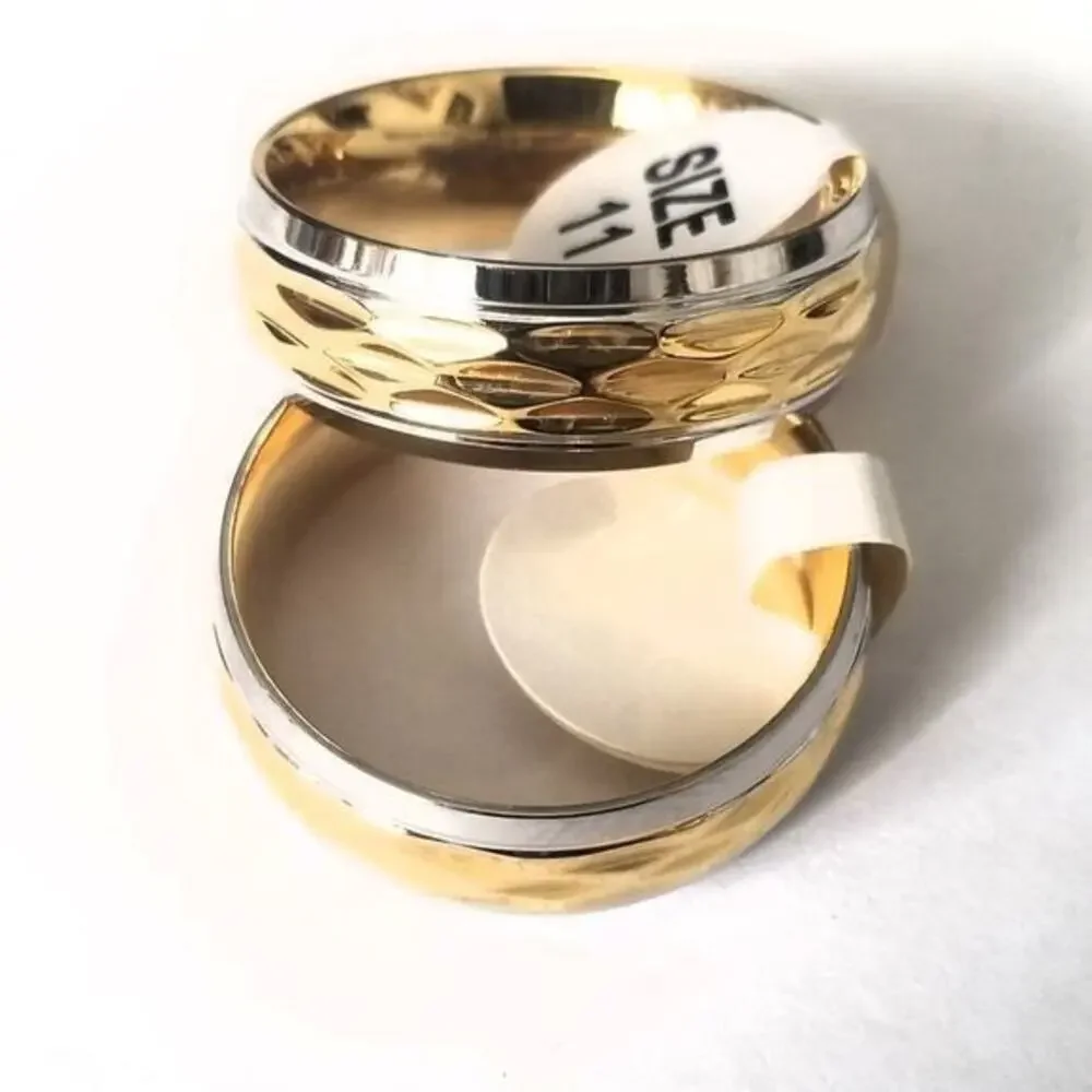 316L Stainless Steel band gold and silver toned hypoallergenic men ring size 12‎
